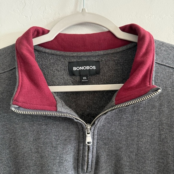 Bonobos Gray Cotton Quarter-Zip Fleece Sweater - Picture 3 of 5